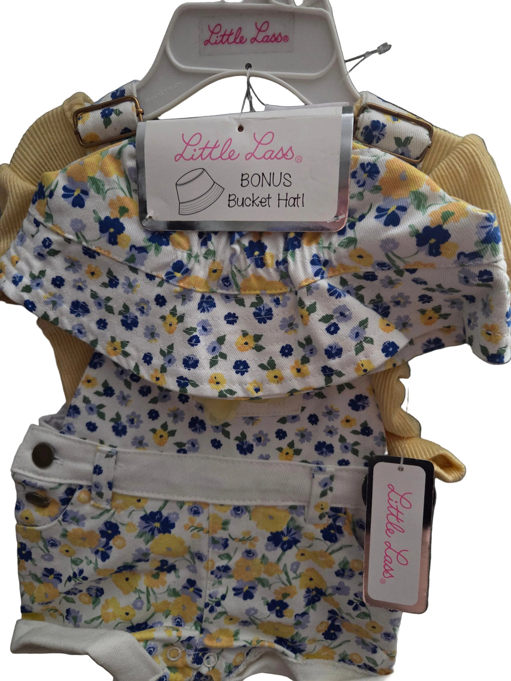 Little Lass 2 piece Floral Overalls with Hat